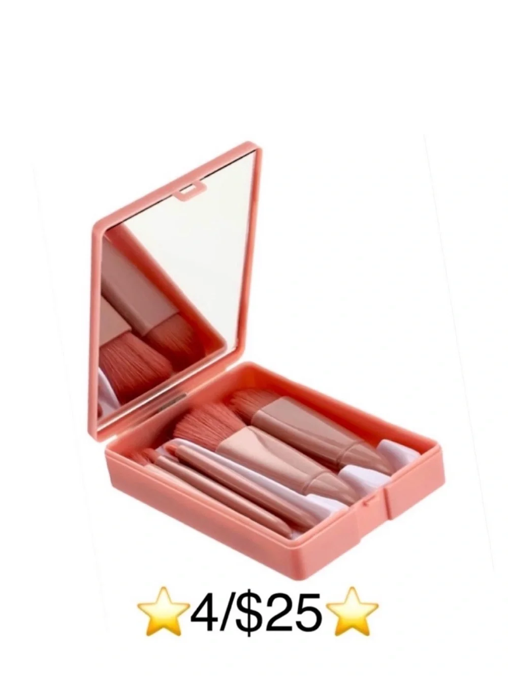Travel Makeup Brush Set In Mirrored Compact Case, 5 Brush Mini Travel Set
